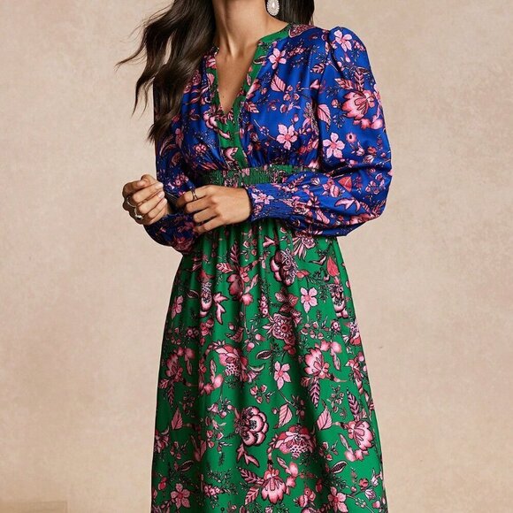 Dresses & Skirts - Multicolor Boho Women's Fitted Spliced Print Dress